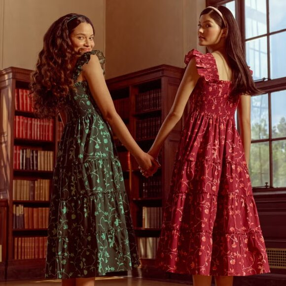 Hill House Home emerald green botanical vine print Ellie nap midi dress - Picture 3 of 9